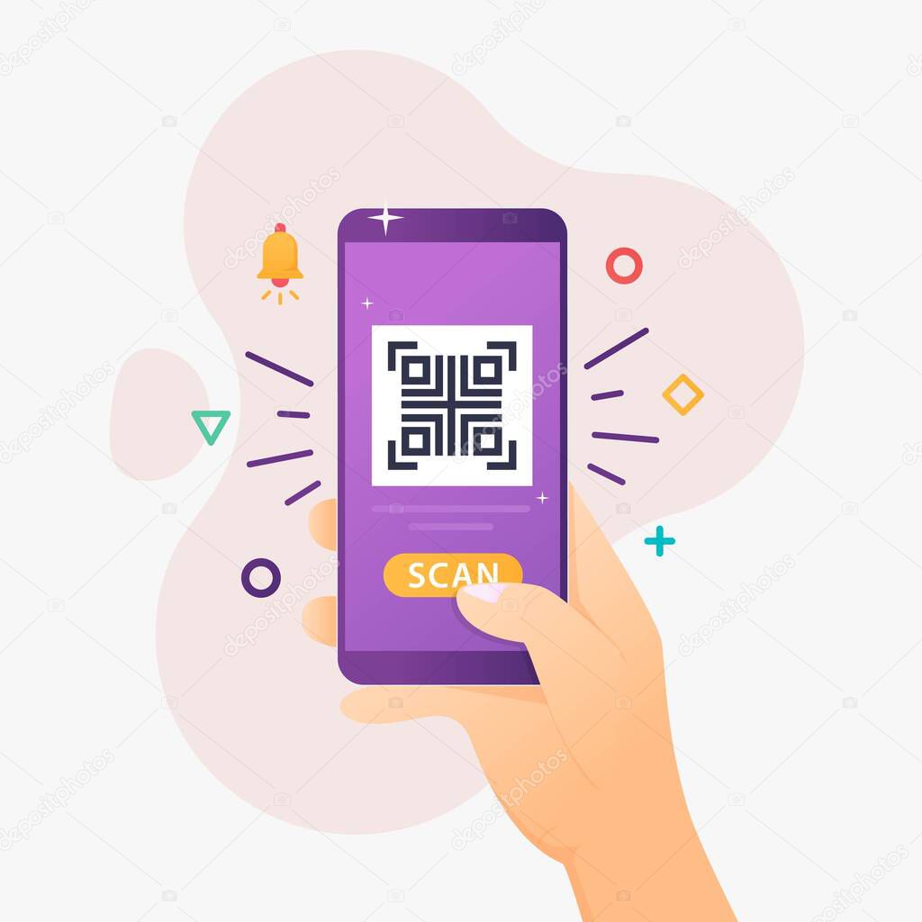 People use smartphone to QR code scanning for payment and everything design concept
