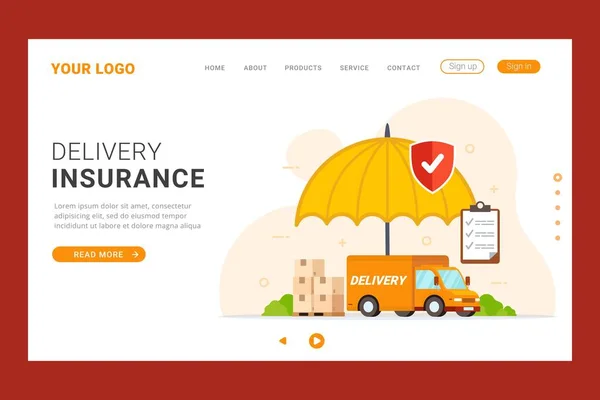Plantilla Landing Page Delivery Insurance — Vector de stock