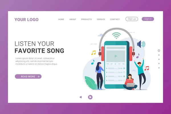Landing Page Template Online Musik App Mit Designkonzept Für Mobilgeräte — Stockvektor