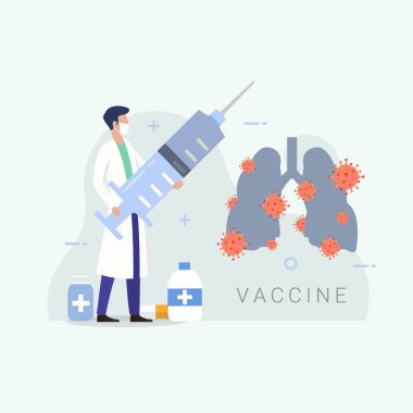 Doktor mağdurlara aşı veriyor. Roman Coronavirus vektör çizimi.