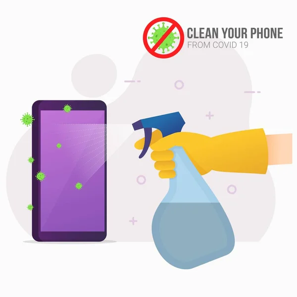 Pulverização Desinfetante Para Smartphone Para Prevenção Design Conceito Vetor Ilustração — Vetor de Stock