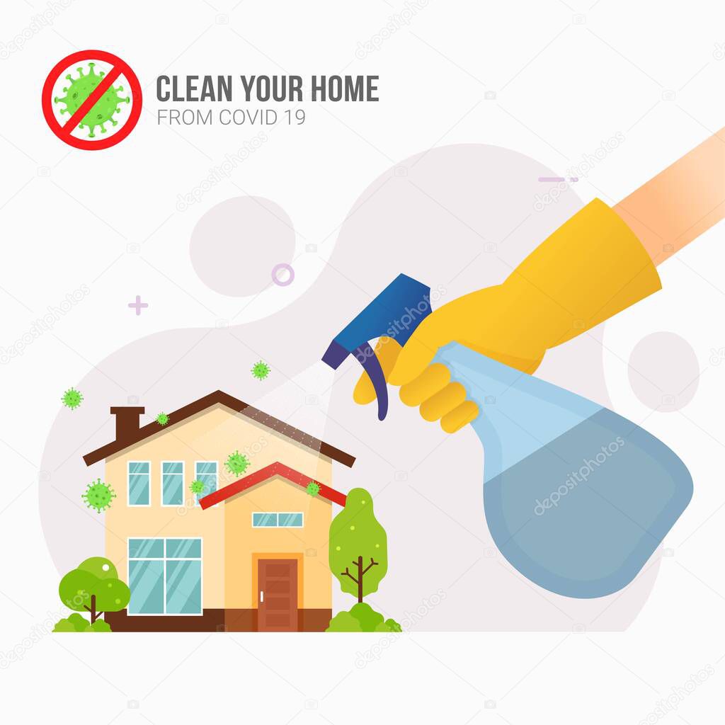 Spraying disinfectant to the home for prevention design concept vector illustration