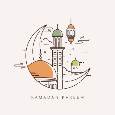 Kutsal Ramazan ayının çizgili sanat tasarımı ile kutlanması için vektör illüstrasyonu