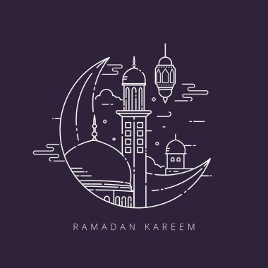 Kutsal Ramazan ayının çizgili sanat tasarımı ile kutlanması için vektör illüstrasyonu