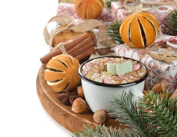 Heiße Schokolade zu Weihnachten mit Marshmallows — Stockfoto