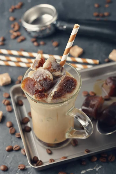 Cold milk with coffee ice — Stock Photo, Image