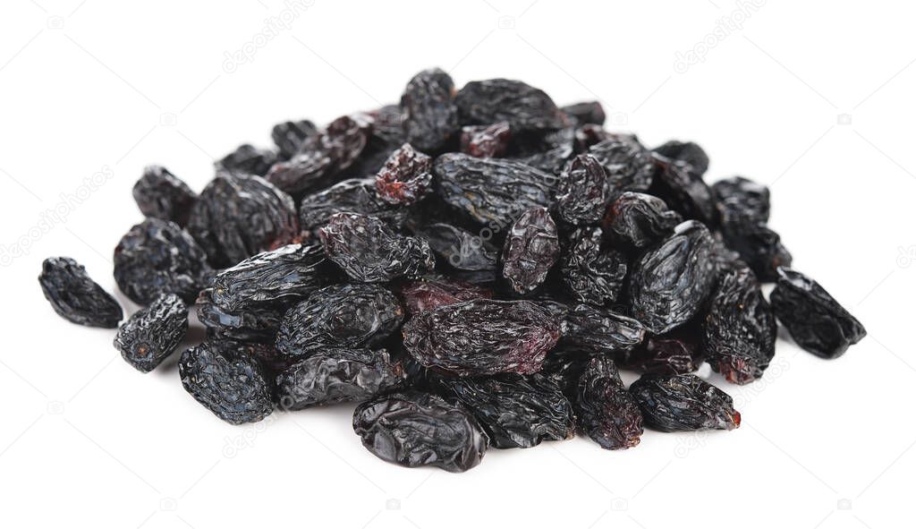Dark raisins isolated on white background