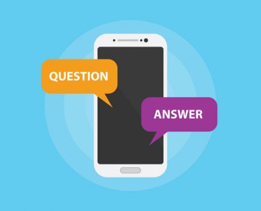 soru ve SSS smartphone ve kabarcık konuşma metni ile cevap