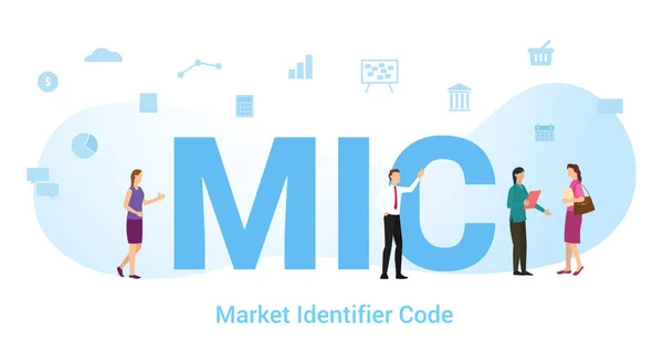 Mic market identifier kod koncept med stora ord eller text och team människor med modern platt stil - vektor — Stock vektor