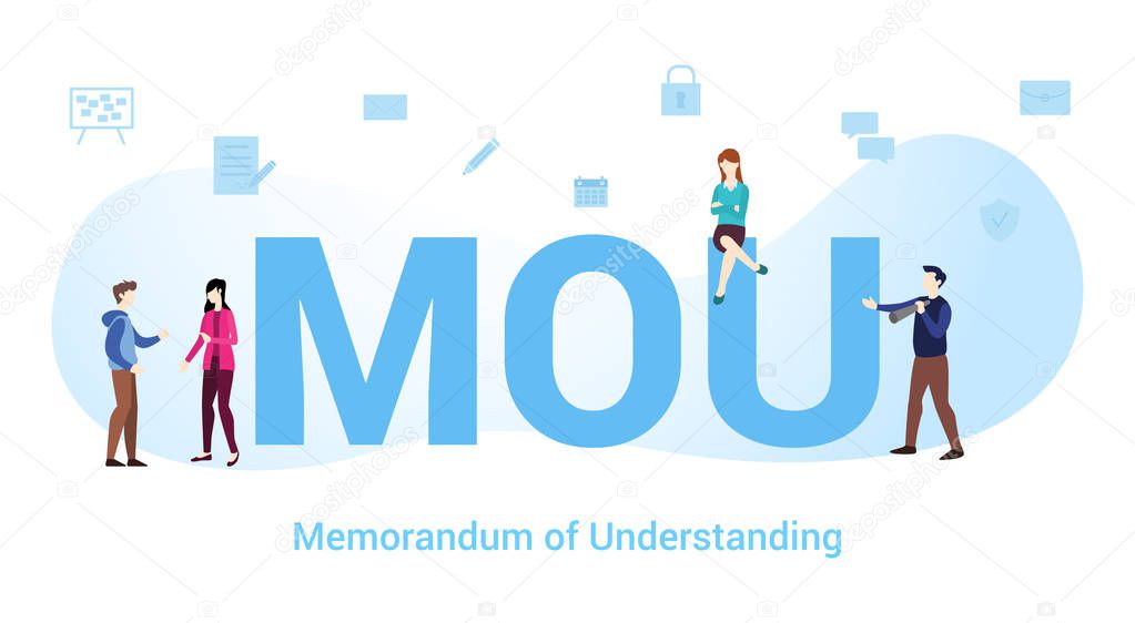 mou memorandum of understanding concept with big word or text and team people with modern flat style - vector