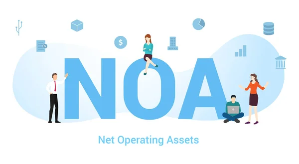Noa netto operationele asset concept met groot woord of tekst en team mensen met een moderne platte stijl - vector — Stockvector