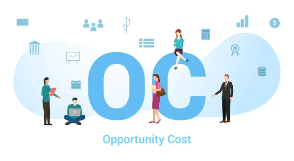 Oc opportunity cost concept met groot woord of tekst en team mensen met een moderne platte stijl - vector — Stockvector