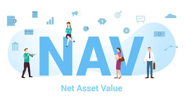 Nav net asset value concept with big word or text and team people with modern flat style - vector — Stock Vector