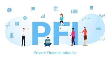 pfi özel finans girişimi konsepti büyük kelime veya metin ve modern düz stile sahip takım insanları - vektör