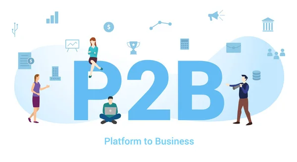 P2b plate-forme au concept d'entreprise avec grand mot ou texte et les gens de l'équipe avec style plat moderne - vecteur — Image vectorielle