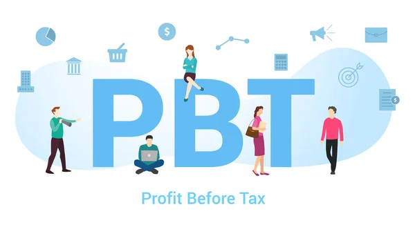 Pbt winst voor belasting concept met big word of tekst en team mensen met een moderne platte stijl - vector — Stockvector