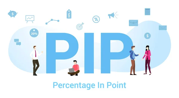 Pourcentage pip dans le concept de point avec grand mot ou texte et les gens de l'équipe avec style plat moderne - vecteur — Image vectorielle