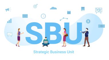 sbu stratejik iş birimi konsepti büyük kelime ya da metin ve modern düz stile sahip takım insanları - vektör