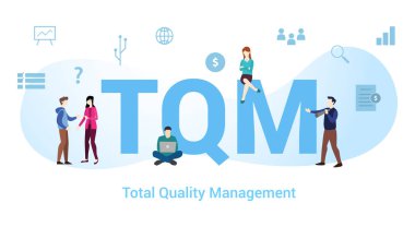 tqm toplam kalite yönetimi kavramı büyük kelime veya metin ve modern düz stile sahip takım insanları - vektör