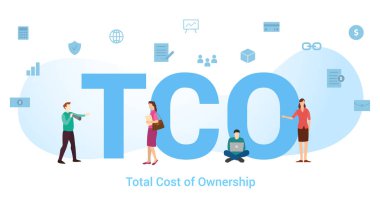Tco total cost of ownership concept with big word or text and team people with modern flat style - vector clipart