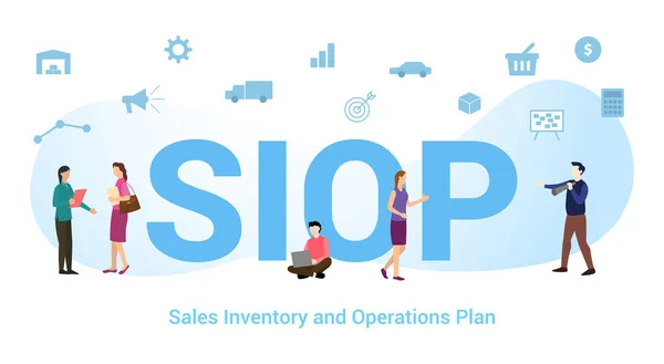 Siop inventario de ventas y concepto de plan de operaciones con gran palabra o texto y equipo de personas con estilo plano moderno - vector — Vector de stock