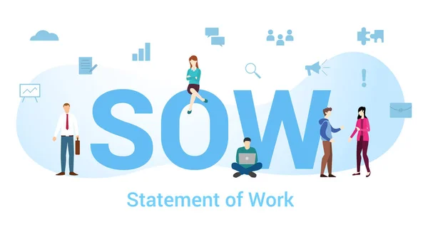 Sow statement of work concept with big word or text and team people with modern flat style - vector — стоковый вектор