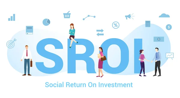 Sroi social return on investment concept met groot woord of tekst en team mensen met moderne platte stijl - vector — Stockvector