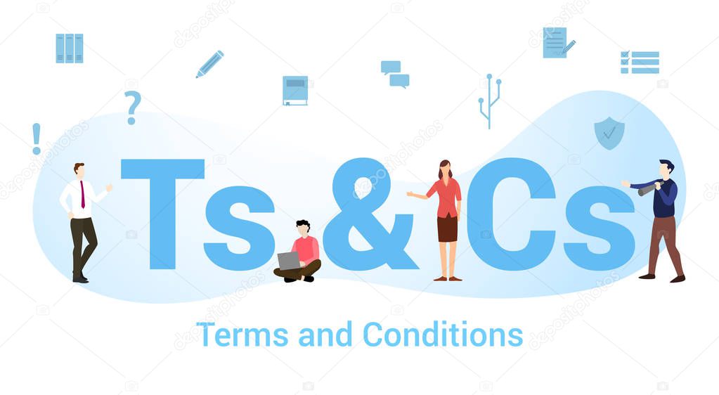 ts & cs terms and conditions concept with big word or text and team people with modern flat style - vector