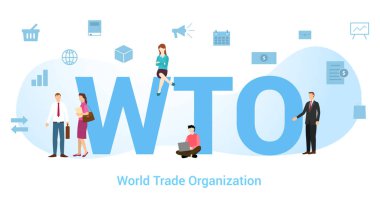 wto world trade organization concept with big word or text and team people with modern flat style - vector clipart