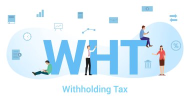 wht withholding tax concept with big word or text and team people with modern flat style - vector clipart