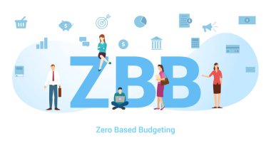 zbb sıfır tabanlı bütçe kavramı büyük kelime ya da metin ve modern düz stile sahip takım insanları - vektör