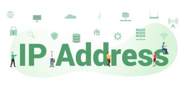 IP adresi internet protokolü konsepti büyük kelime ya da metin ve modern düz biçimli takım elemanları - vektör