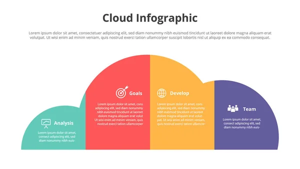 Cloud-Technologie Internet-Server-Datenbank mit 4 Punkt mit verschiedenen Farben für Folienvorlage Präsentation - Vektor — Stockvektor