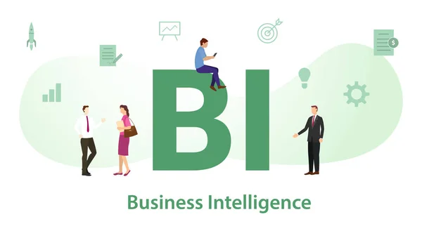 Bi business intelligence koncept med stora ord eller text och team människor med modern platt stil - vektor — Stock vektor
