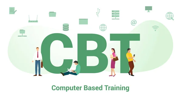 Cbt počítačový tréninkový koncept s velkým slovem nebo textem a týmovými lidmi s moderním plochým stylem - vektor — Stockový vektor
