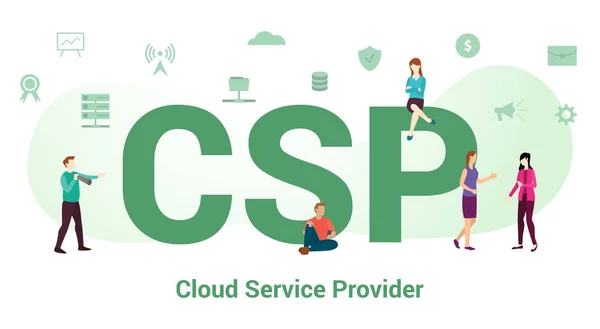 Csp concetto di provider di servizi cloud con grande parola o testo e team di persone con stile piatto moderno - vettore — Vettoriale Stock