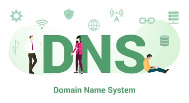 dns domain name system concept with big word or text and team people with modern flat style - vector clipart