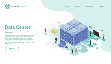 veri merkezi veya sunucu hizmeti web sitesi şablonu veya izometrik biçimli ana sayfa