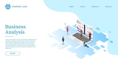 Grafik ve grafik web sitesi şablonlu iş analizi veya izometrik biçimli ana sayfaya inme