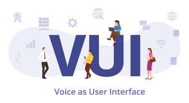 vui ses kullanıcı arayüzü kavramı olarak büyük kelime ya da metin ve modern düz stile sahip takım insanları - vektör