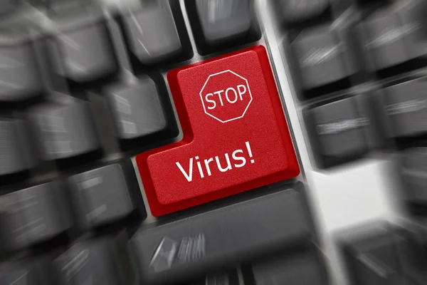 Vista Cerca Teclado Conceptual Negro Virus Tecla Roja Con Símbolo —  Fotos de Stock