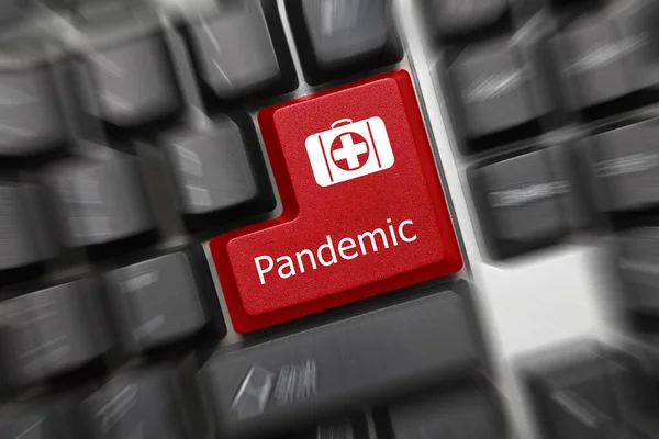 Vista Cerca Teclado Conceptual Negro Pandemia Tecla Roja Efecto Zoom —  Fotos de Stock