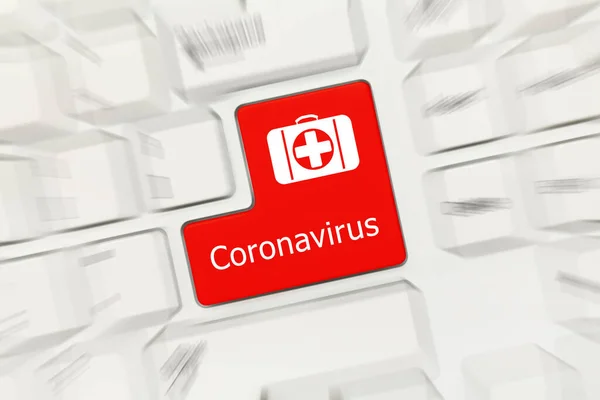 Närbild Vitt Konceptuellt Tangentbord Coronavirus Röd Nyckel Med Medicinsk Väska — Stockfoto