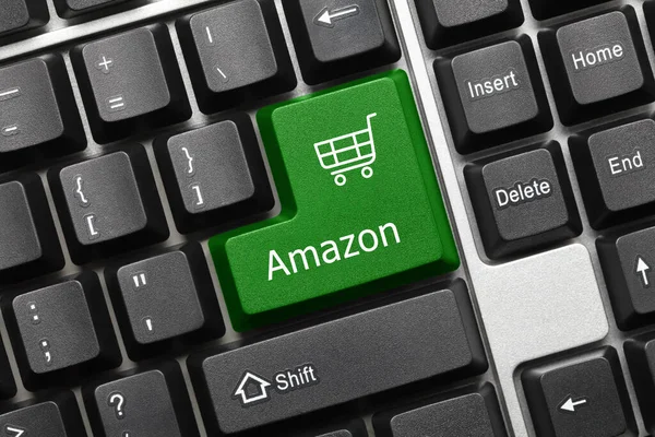 Pohled Zblízka Koncepční Klávesnici Amazon Zelená Klávesa — Stock fotografie