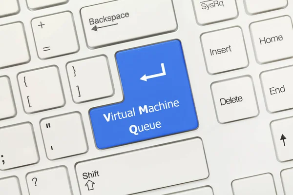 Close View White Conceptual Keyboard Virtual Machine Queue Blue Key — Stock Photo, Image