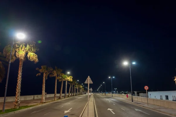 Empty street of malaga light by lamps at Malaga, Spain, Europe — Stock Photo, Image