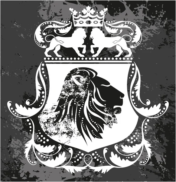 Marco decorativo con corona y leones — Vector de stock