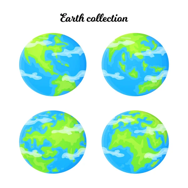 Cartoon Earth set with different planet angle. Ecology and reuse concept. Global environment problem. Stock vector illustration in flat style isolated on a white background. — Stock Vector