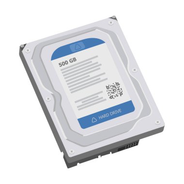 Gerçekçi hard disk. Yedek, depolama, sıkıştırıcı hafıza konsepti. Stok vektör illüstrasyonu beyaz arkaplanda izole edildi.