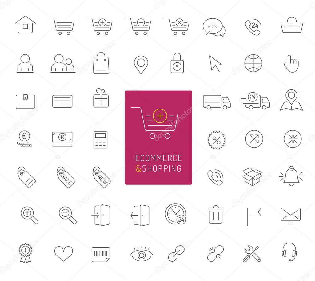 50 ecommerce and shopping thin line icons 